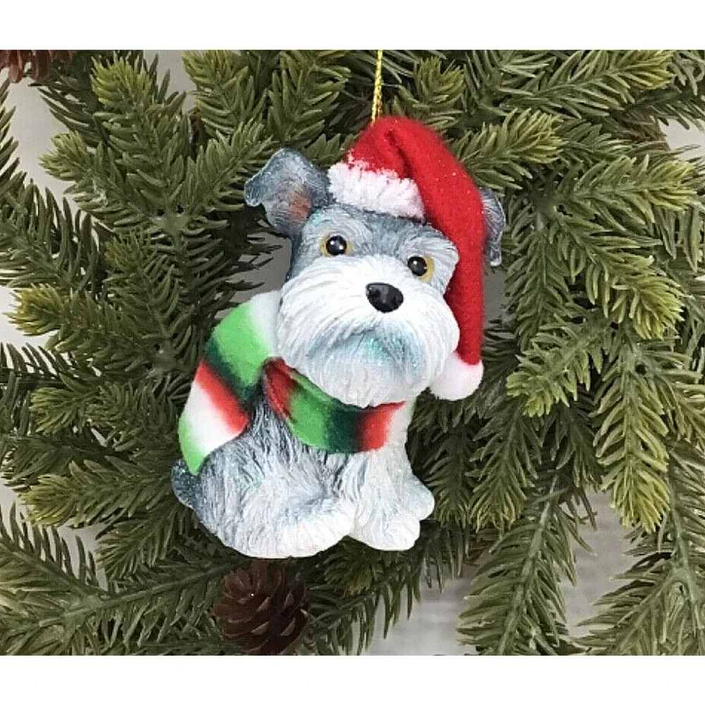 Schnauzer Dog Christmas‎ Ornament with Santa Hat & Scarf Holiday Tree Decor